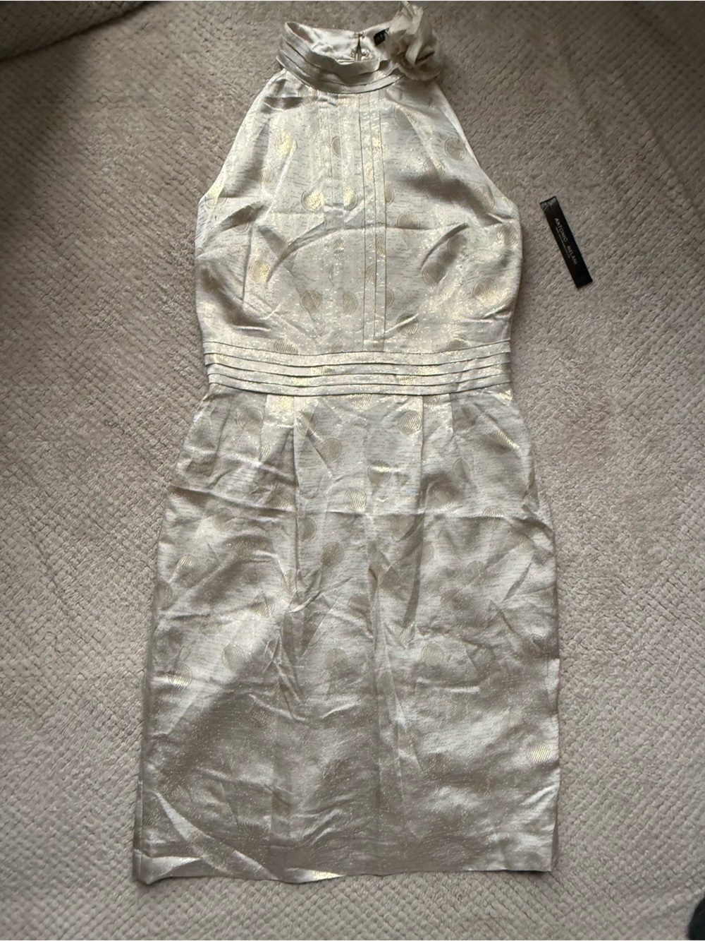 ANTONIO MELANI Cream Strapless Cocktail Dress with Gold Lurex